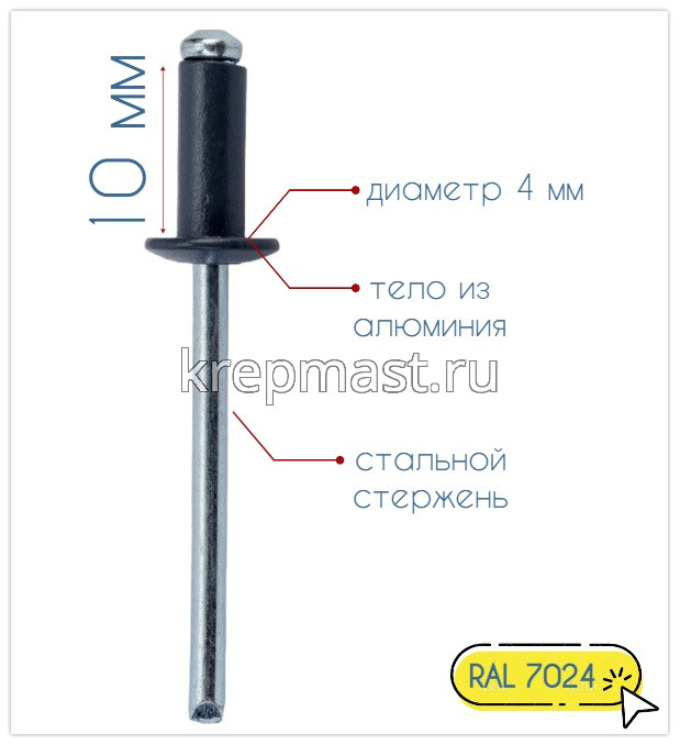 Заклёпка алюминий/сталь 4,0х10 RAL 7024