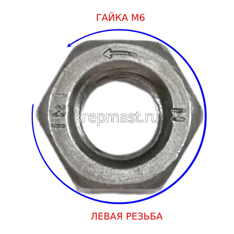 Гайка 6-гр. М 6 (1,0) DIN 934 левая резьба (LH)
