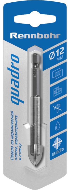 Сверло по стеклу 12мм RennBohr(с 4мя реж.лезвиями)