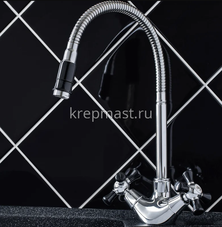 Смеситель д/кухни SL 92BL-279F с высоким изливом (хром/черный)