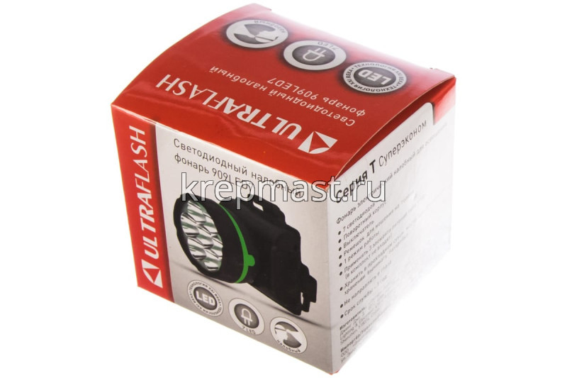 Фонарь ULTRAFLASH налобный черный 909LED7 (3АА)